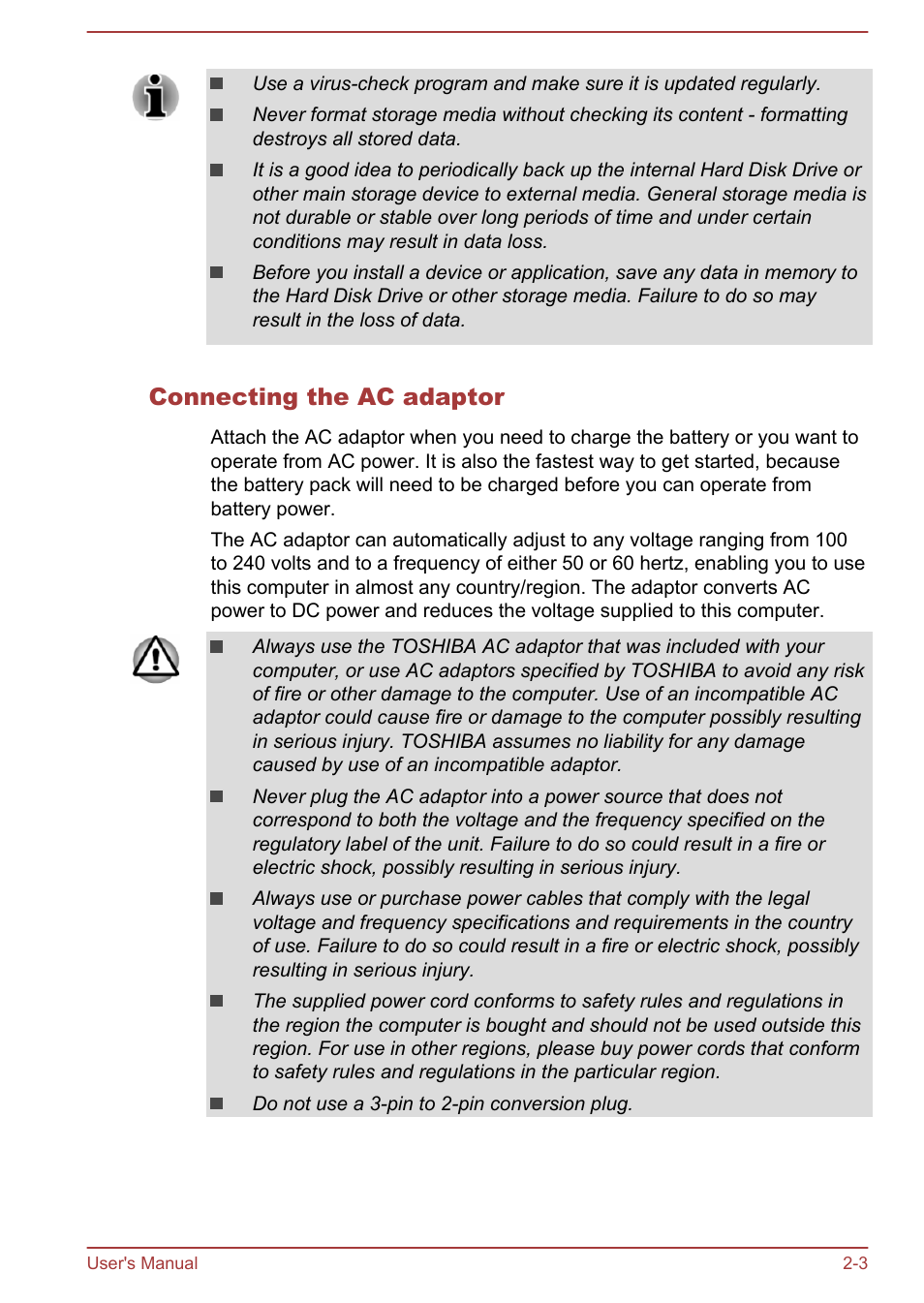 Connecting the ac adaptor | Toshiba Satellite S70-A User Manual | Page 21 / 143