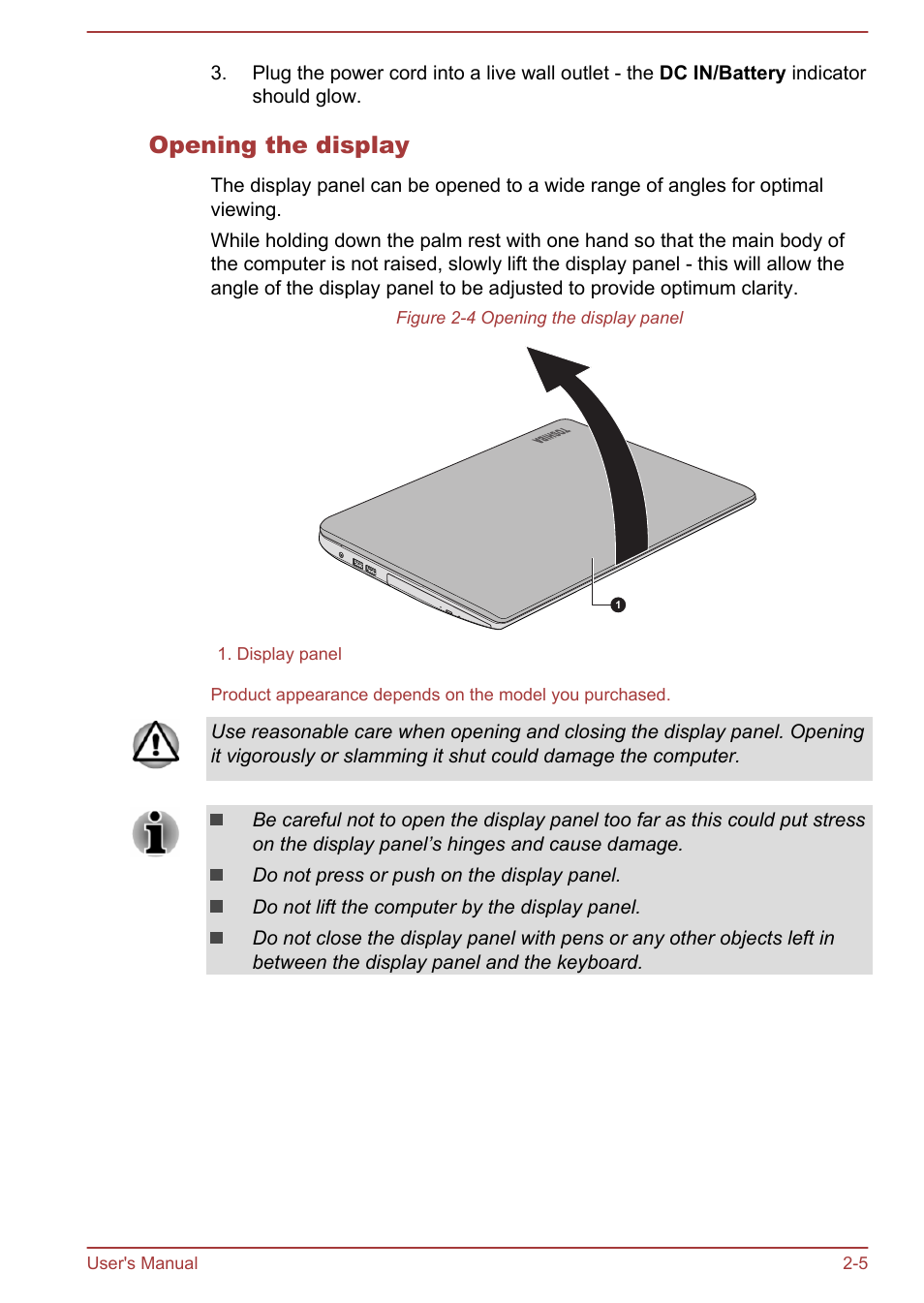Opening the display | Toshiba Satellite S70-A User Manual | Page 23 / 143