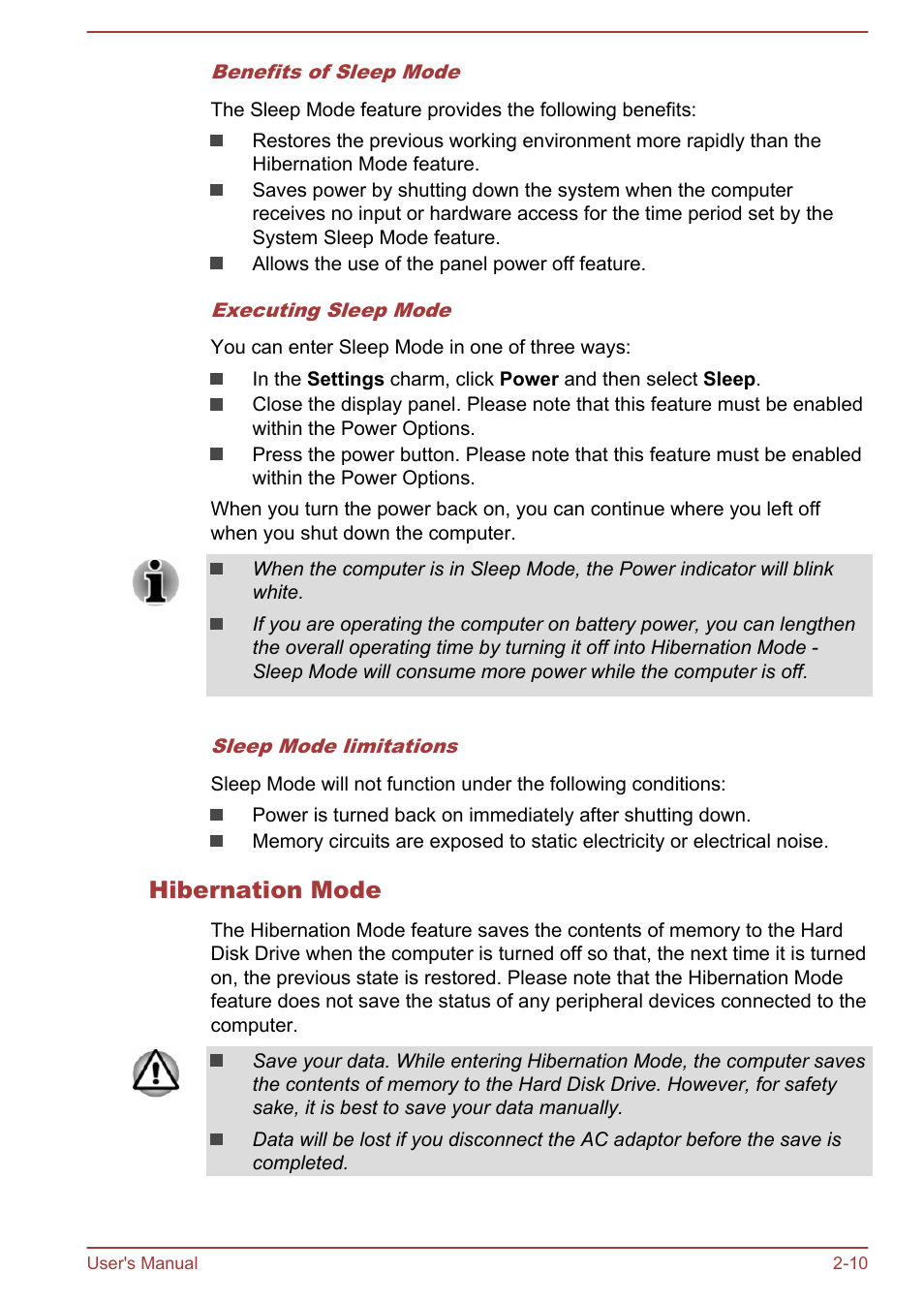 Hibernation mode | Toshiba Satellite S70-A User Manual | Page 28 / 143