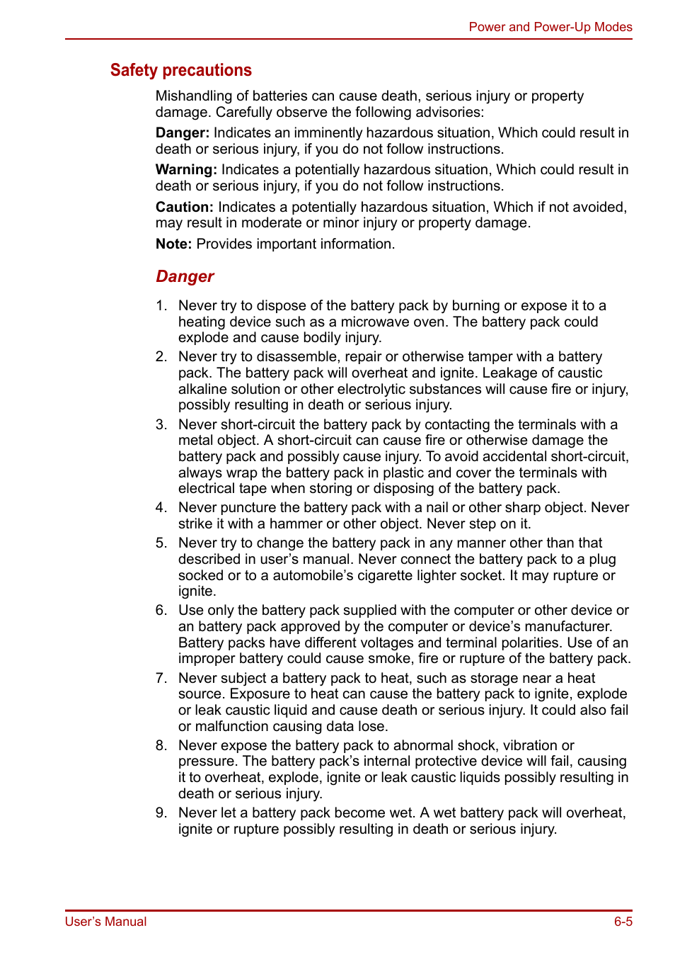 Safety precautions | Toshiba Equium A100 (PSAAB) User Manual | Page 110 / 187