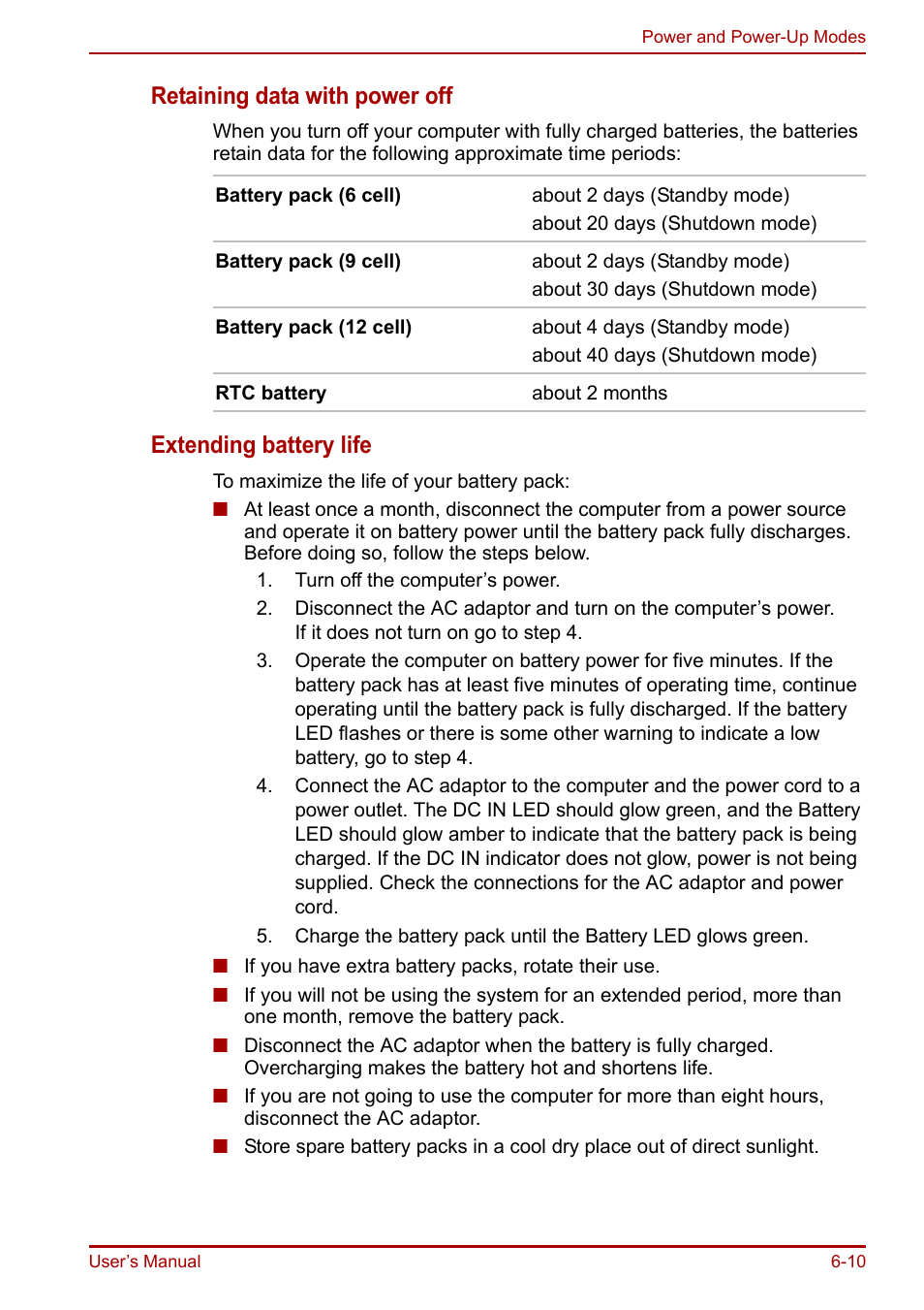 Retaining data with power off, Extending battery life | Toshiba Equium A100 (PSAAB) User Manual | Page 115 / 187