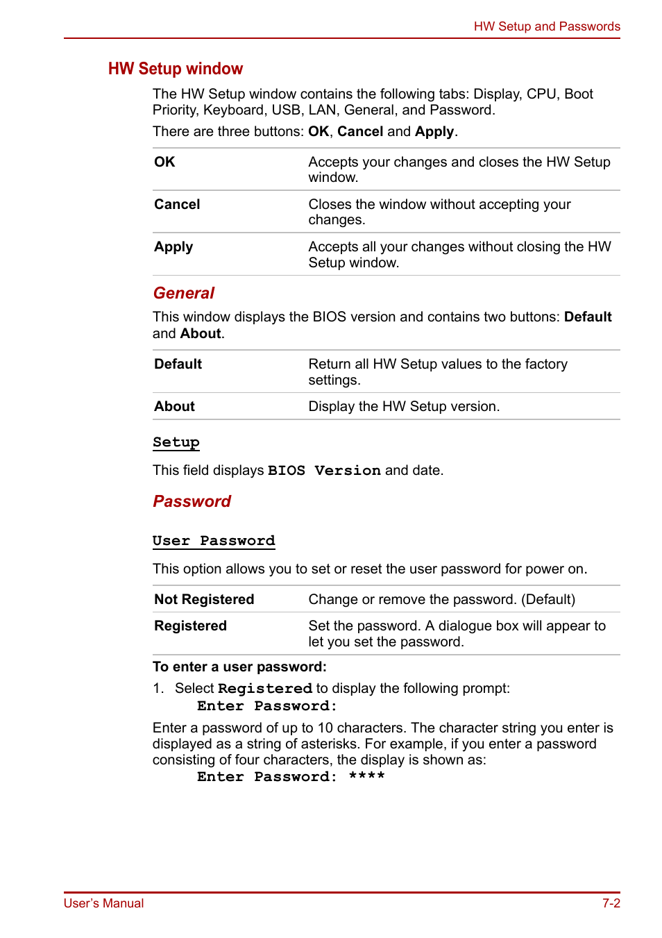 Hw setup window | Toshiba Equium A100 (PSAAB) User Manual | Page 120 / 187