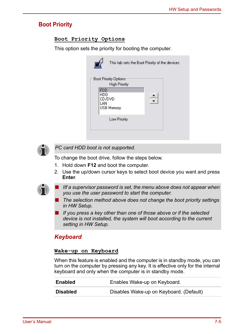 Boot priority | Toshiba Equium A100 (PSAAB) User Manual | Page 123 / 187