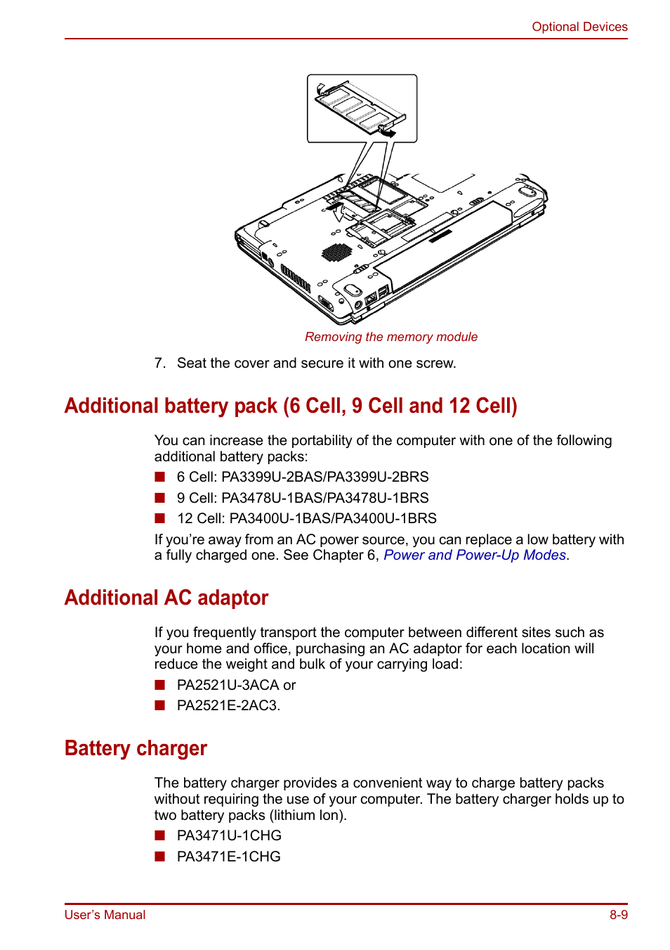 Additional ac adaptor, Battery charger | Toshiba Equium A100 (PSAAB) User Manual | Page 133 / 187