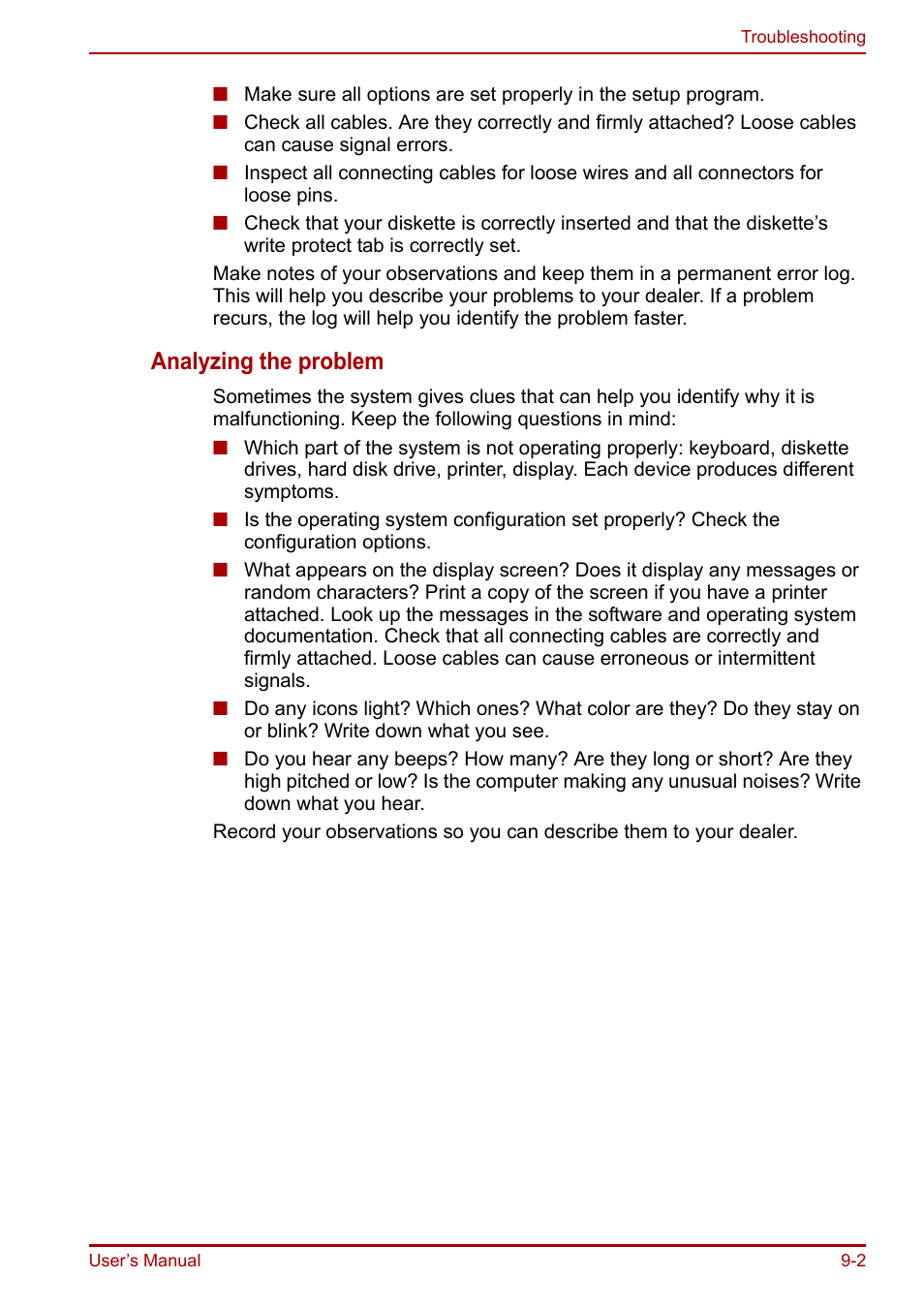 Analyzing the problem | Toshiba Equium A100 (PSAAB) User Manual | Page 139 / 187