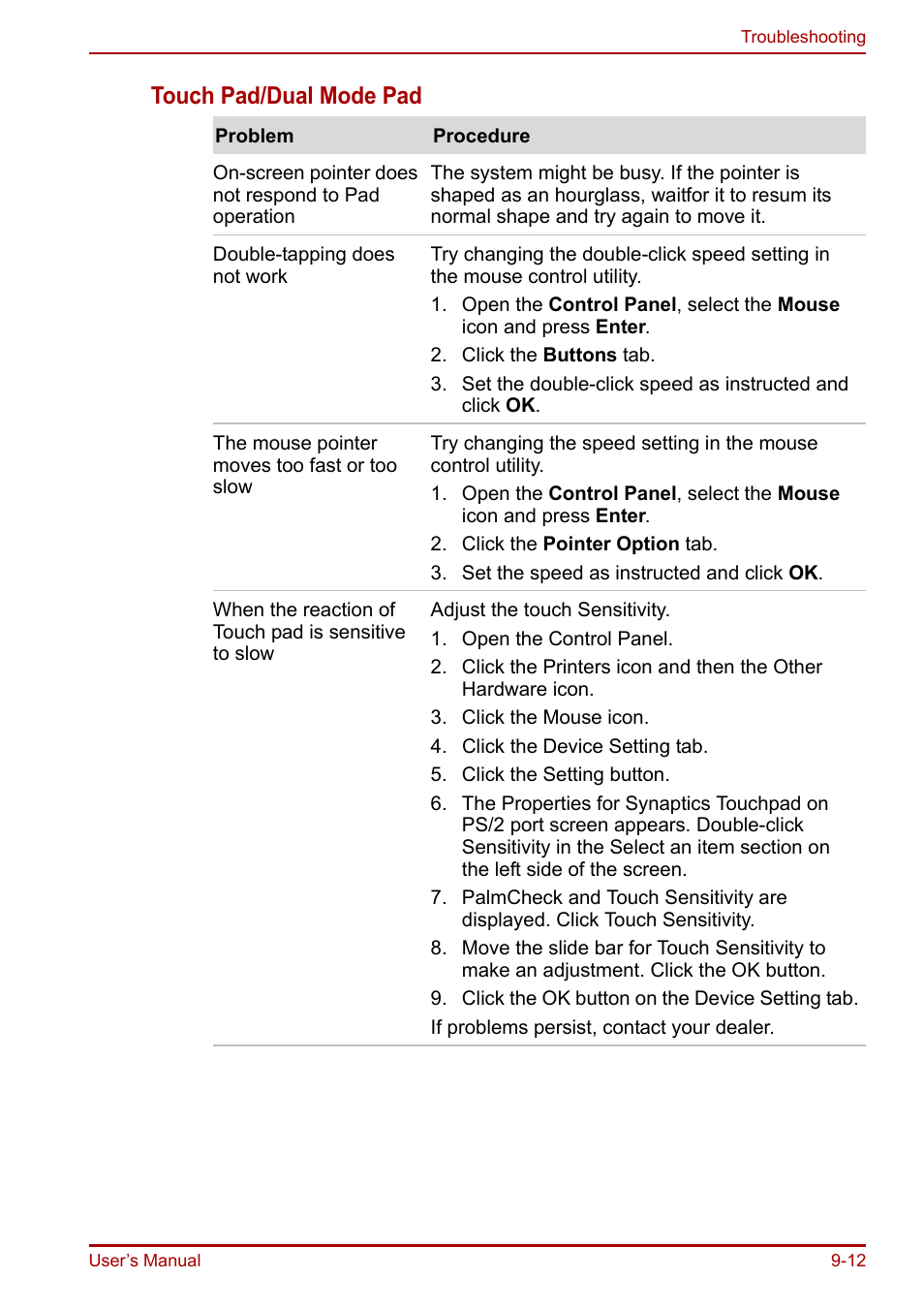 Touch pad/dual mode pad | Toshiba Equium A100 (PSAAB) User Manual | Page 149 / 187