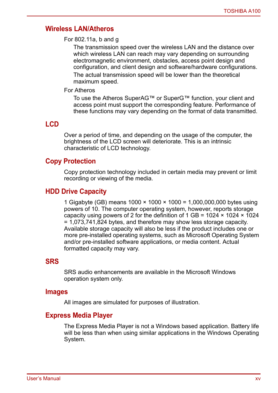 Toshiba Equium A100 (PSAAB) User Manual | Page 15 / 187