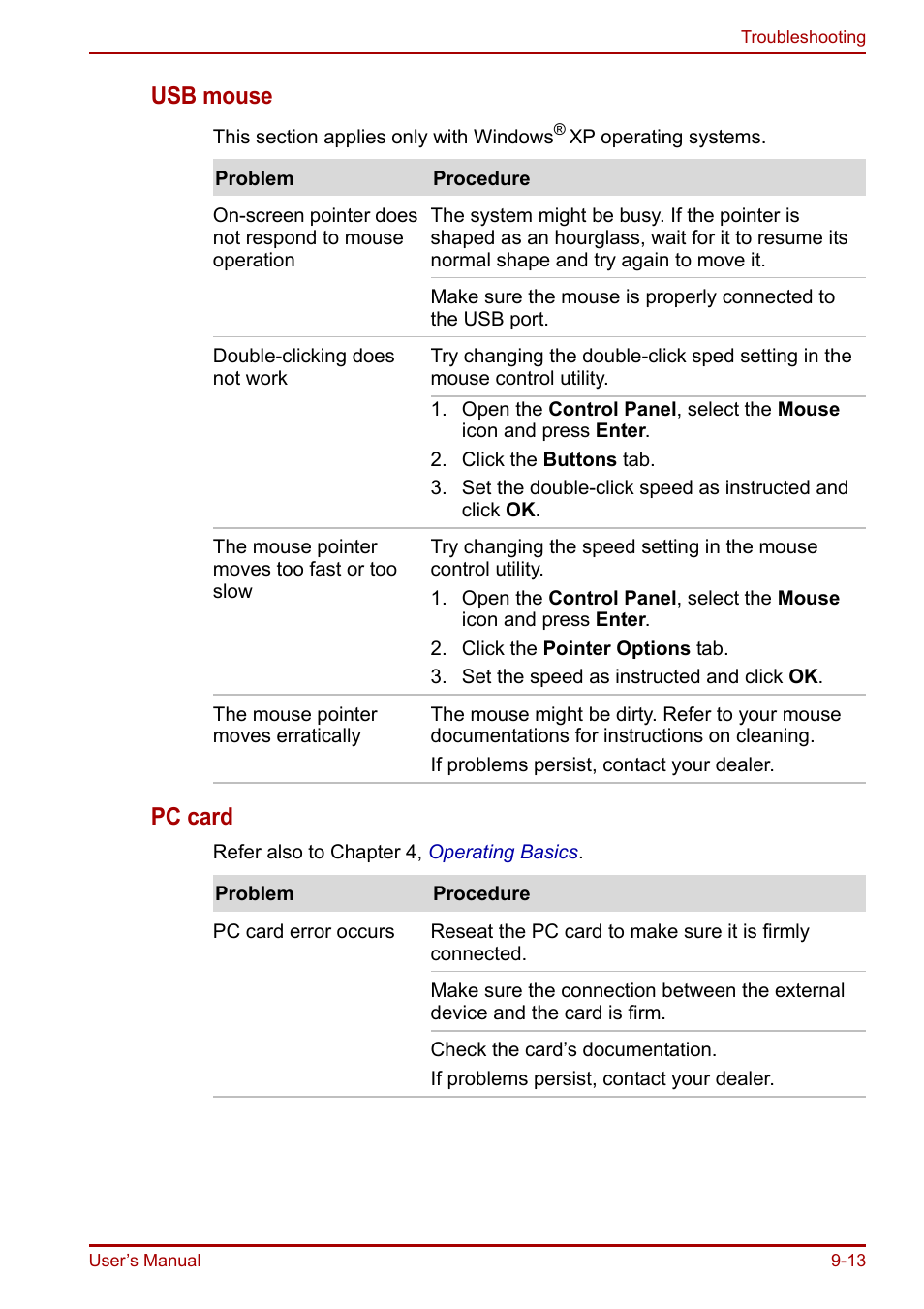 Usb mouse, Pc card | Toshiba Equium A100 (PSAAB) User Manual | Page 150 / 187