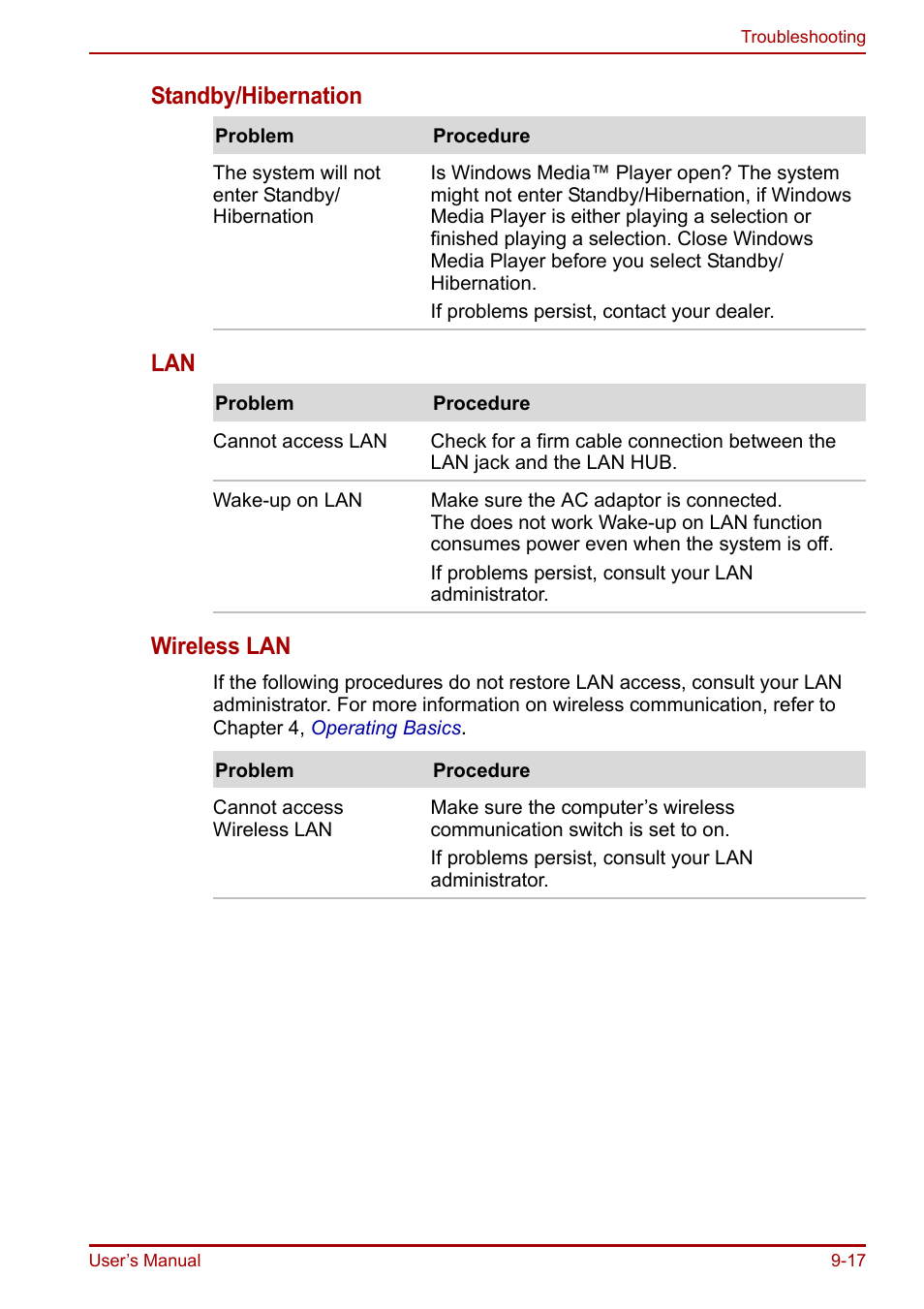 Standby/hibernation lan wireless lan | Toshiba Equium A100 (PSAAB) User Manual | Page 154 / 187