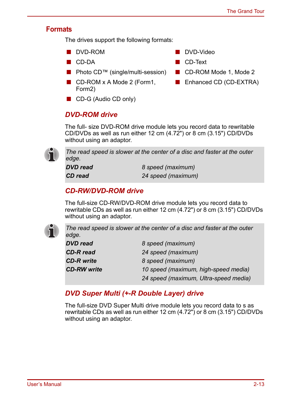 Formats | Toshiba Equium A100 (PSAAB) User Manual | Page 46 / 187