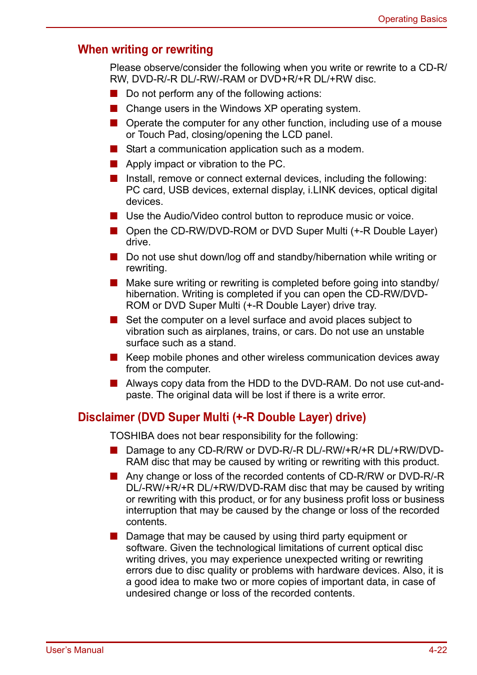 When writing or rewriting | Toshiba Equium A100 (PSAAB) User Manual | Page 83 / 187