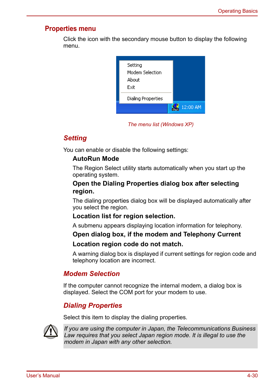 Properties menu | Toshiba Equium A100 (PSAAB) User Manual | Page 91 / 187