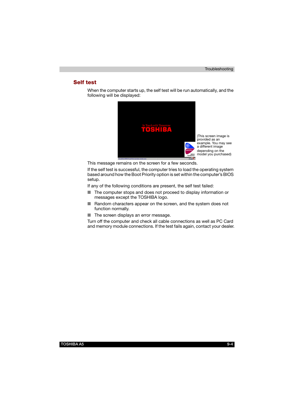 Self test | Toshiba Tecra A5 User Manual | Page 143 / 178