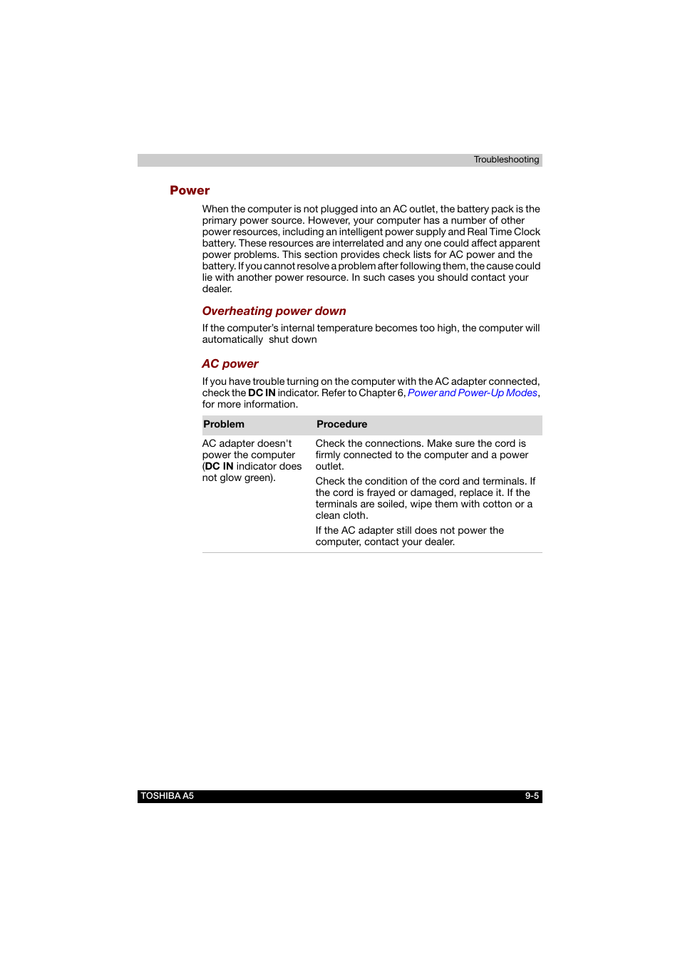 Power | Toshiba Tecra A5 User Manual | Page 144 / 178