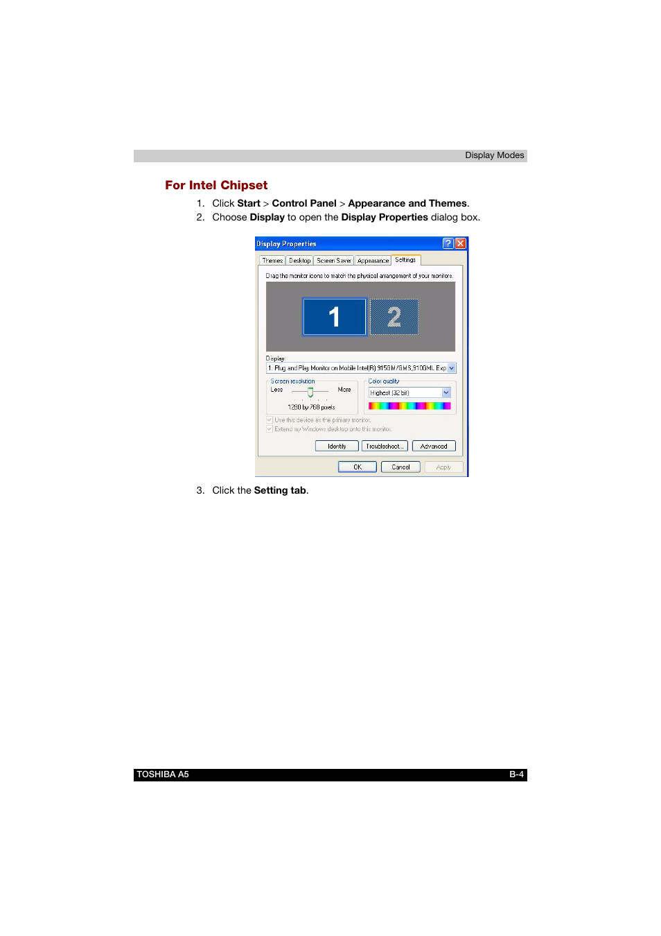 For intel chipset | Toshiba Tecra A5 User Manual | Page 163 / 178