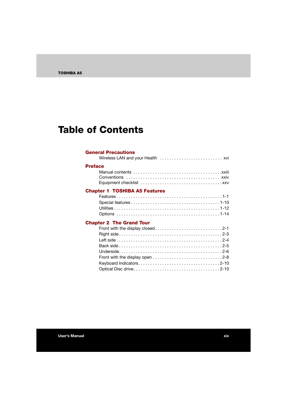 Toshiba Tecra A5 User Manual | Page 19 / 178