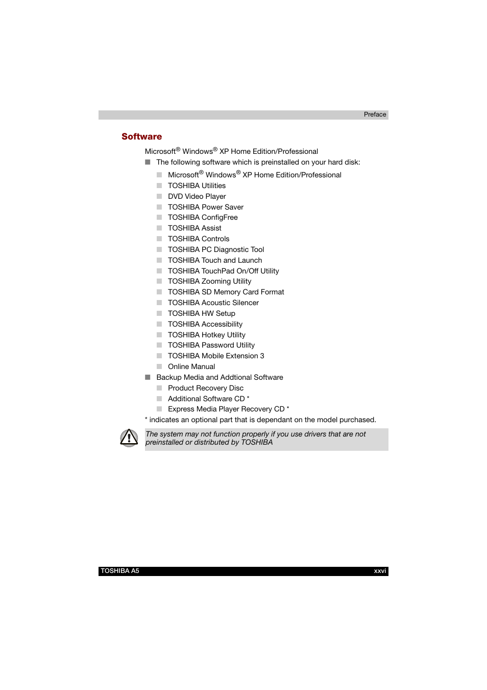 Software | Toshiba Tecra A5 User Manual | Page 26 / 178
