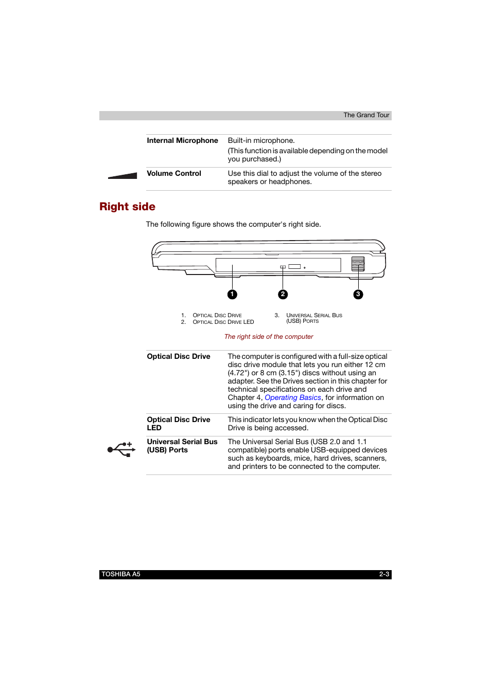 Right side, Right side -3 | Toshiba Tecra A5 User Manual | Page 45 / 178