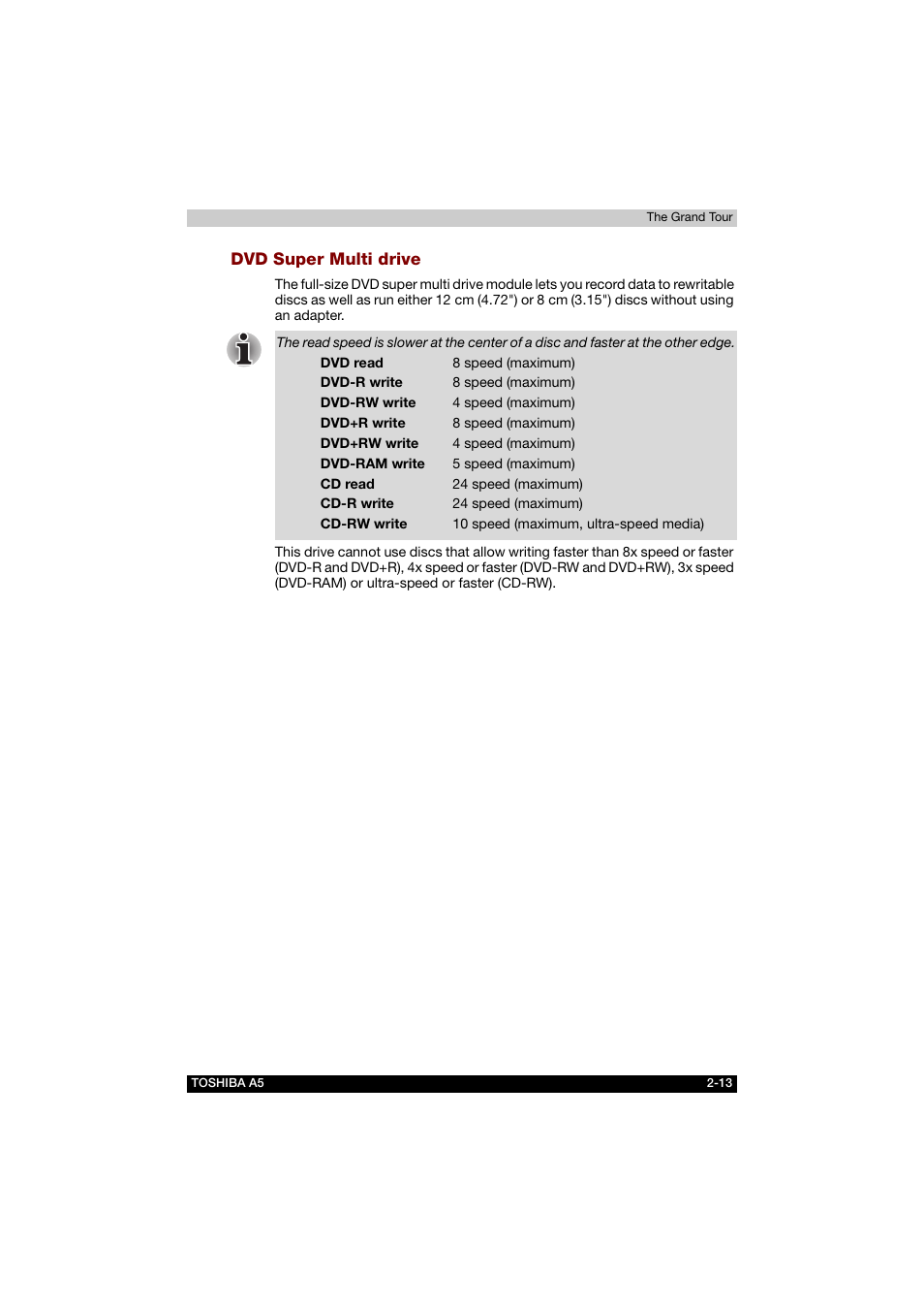 Dvd super multi drive | Toshiba Tecra A5 User Manual | Page 55 / 178