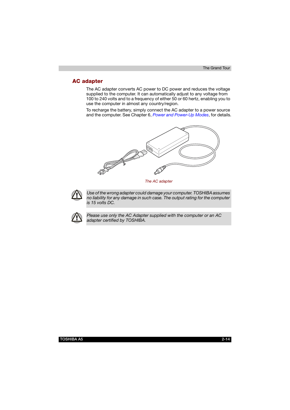 Ac adapter | Toshiba Tecra A5 User Manual | Page 56 / 178