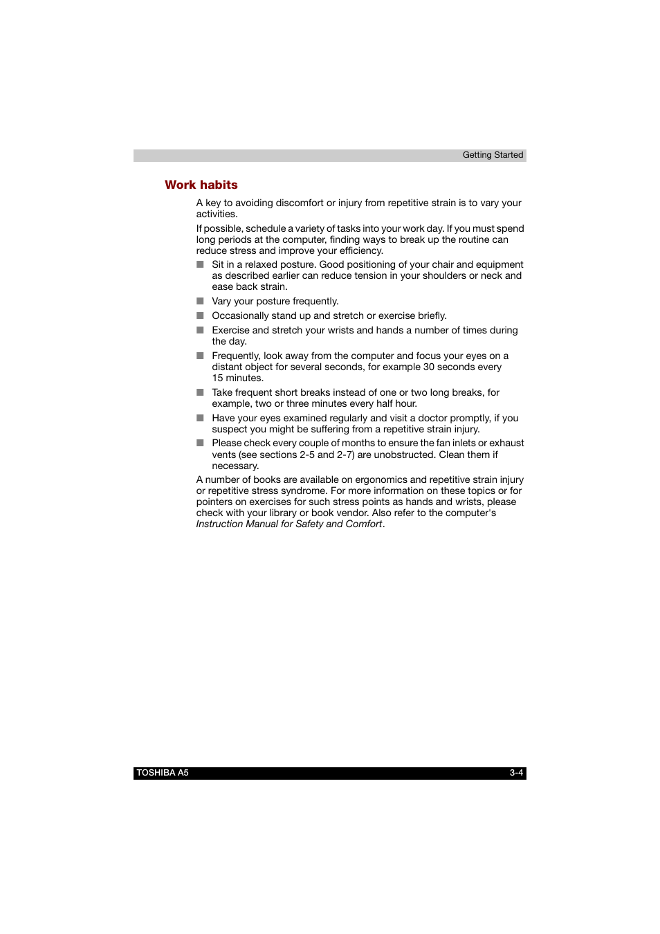 Work habits | Toshiba Tecra A5 User Manual | Page 60 / 178