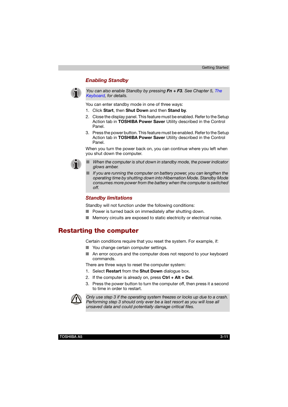 Restarting the computer, Restarting the computer -11 | Toshiba Tecra A5 User Manual | Page 67 / 178