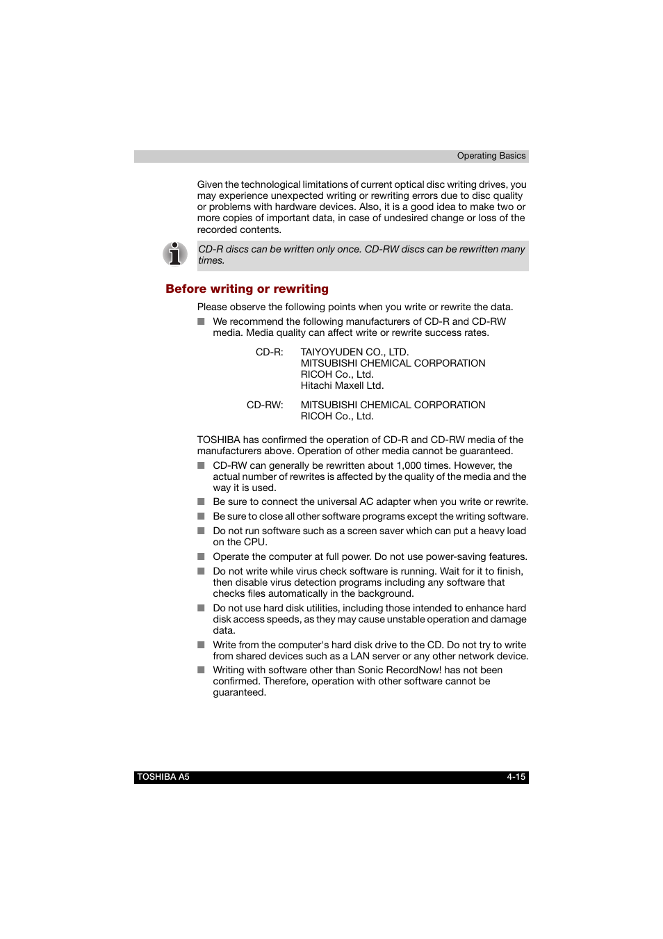 Before writing or rewriting | Toshiba Tecra A5 User Manual | Page 84 / 178