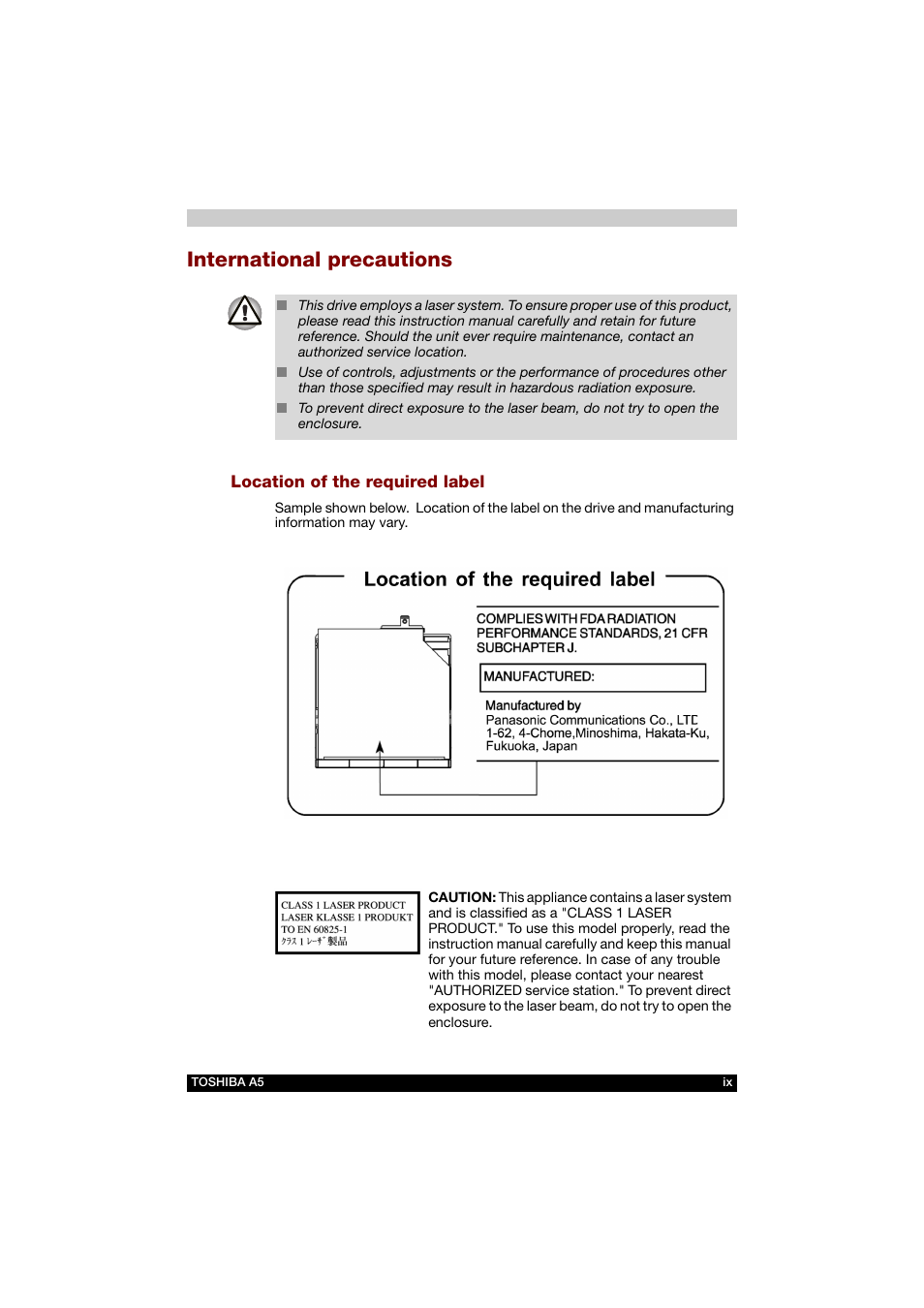 International precautions | Toshiba Tecra A5 User Manual | Page 9 / 178