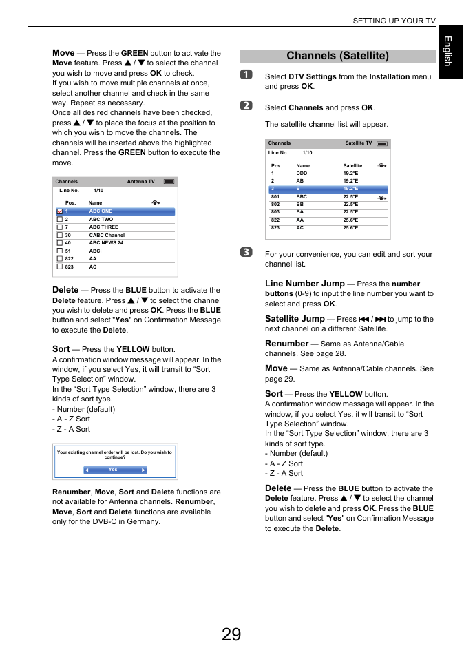 Channels (satellite), Engl ish | Toshiba L7463 User Manual | Page 29 / 104