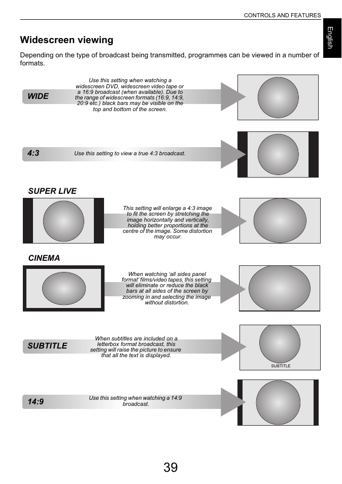 Widescreen viewing | Toshiba L7463 User Manual | Page 39 / 104