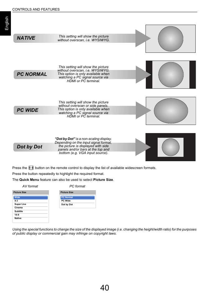 Native pc normal pc wide dot by dot | Toshiba L7463 User Manual | Page 40 / 104