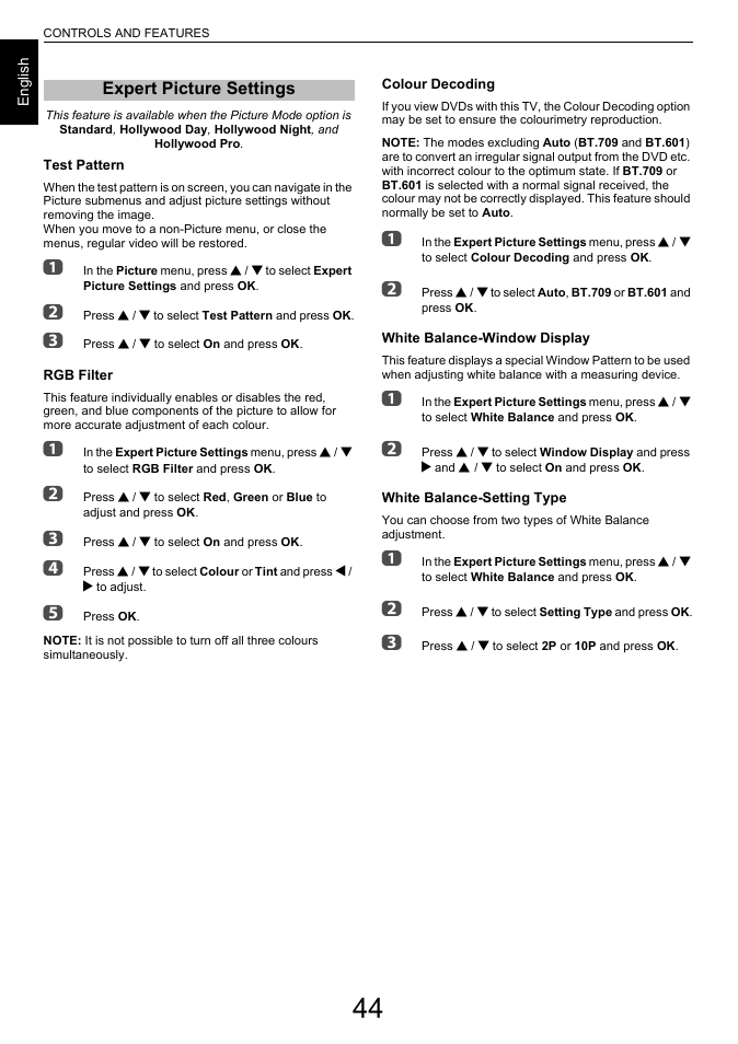 Expert picture settings | Toshiba L7463 User Manual | Page 44 / 104