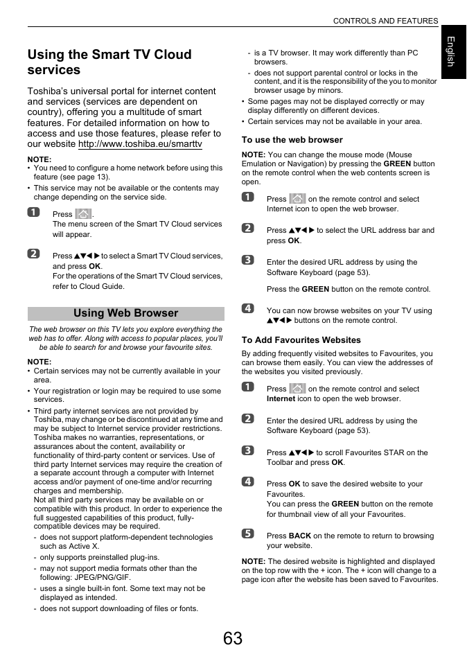 Using the smart tv cloud services, Using web browser | Toshiba L7463 User Manual | Page 63 / 104