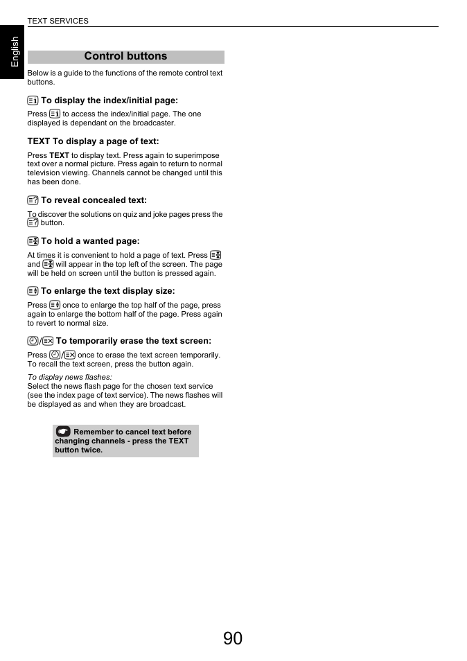 Control buttons | Toshiba L7463 User Manual | Page 90 / 104