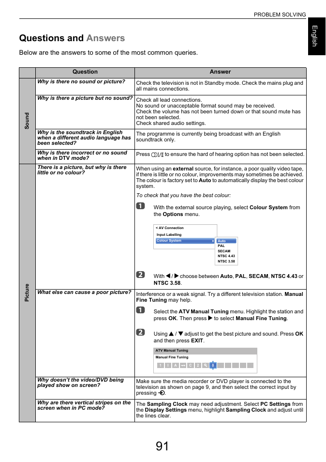 Problem solving, Questions and answers, Questions and | Answers | Toshiba L7463 User Manual | Page 91 / 104