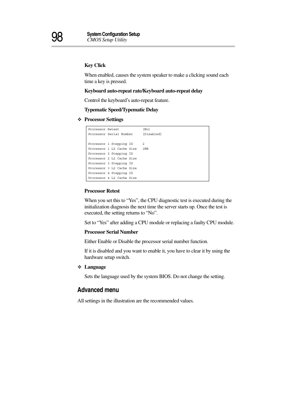 Advanced menu | Toshiba Magnia 7010 User Manual | Page 114 / 182