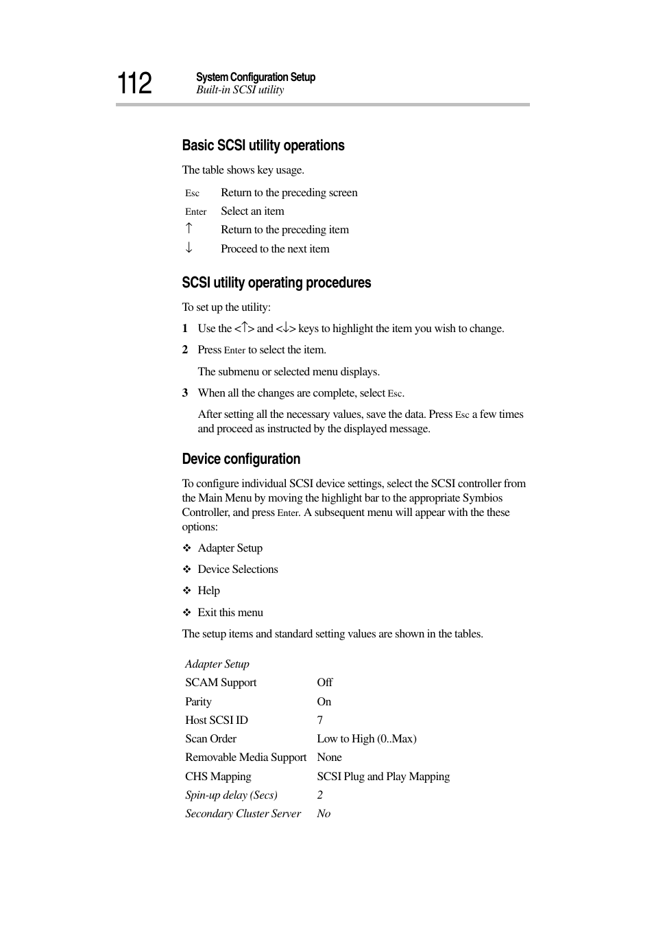 Basic scsi utility operations, Scsi utility operating procedures, Device configuration | Toshiba Magnia 7010 User Manual | Page 128 / 182