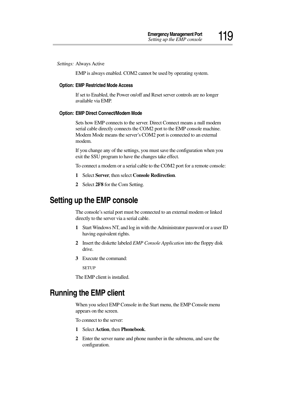 Setting up the emp console, Running the emp client | Toshiba Magnia 7010 User Manual | Page 135 / 182