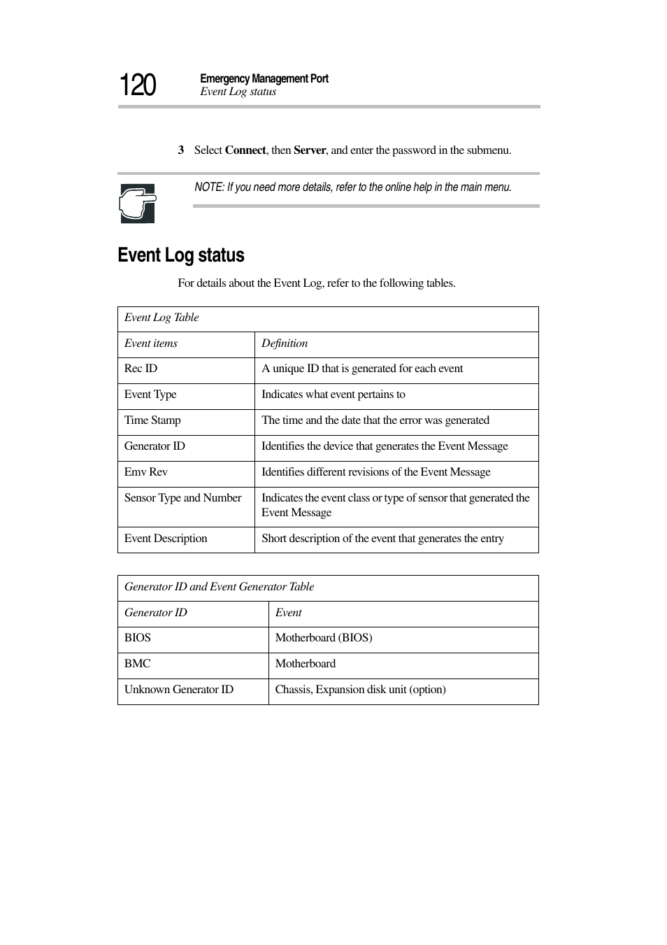 Event log status | Toshiba Magnia 7010 User Manual | Page 136 / 182