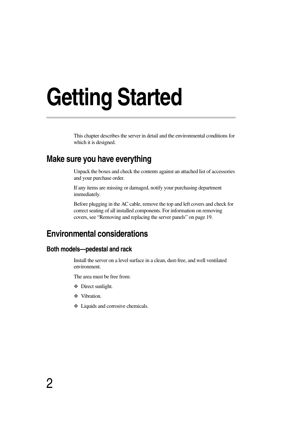 Getting started, Make sure you have everything, Environmental considerations | Toshiba Magnia 7010 User Manual | Page 18 / 182