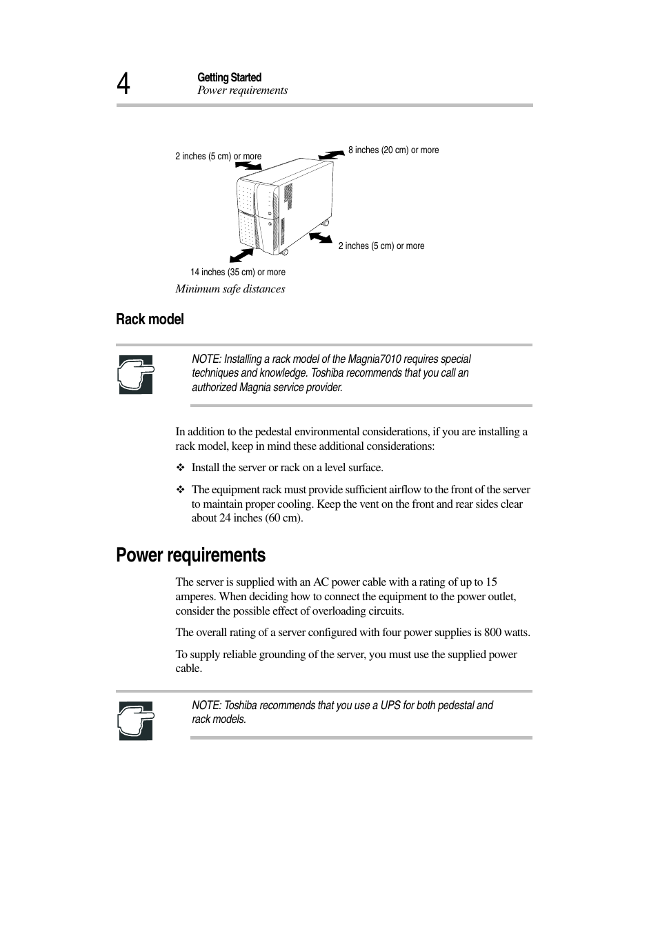 Power requirements, Rack model | Toshiba Magnia 7010 User Manual | Page 20 / 182