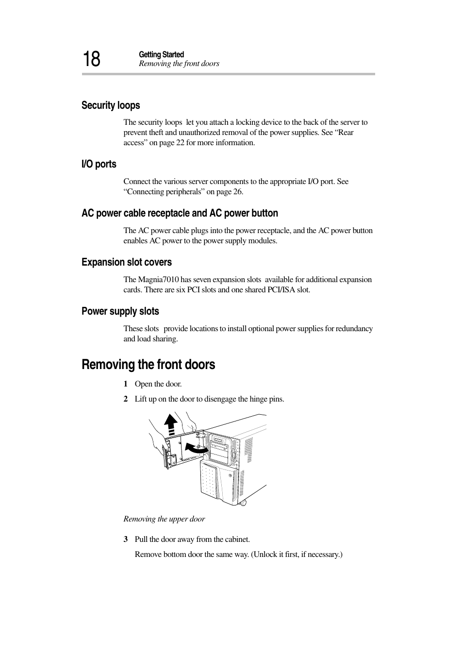 Removing the front doors | Toshiba Magnia 7010 User Manual | Page 34 / 182