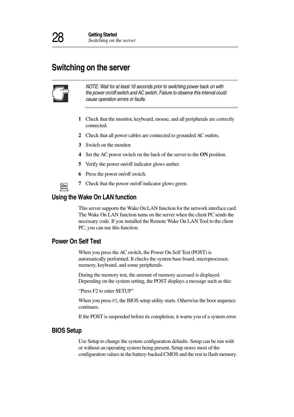 Switching on the server | Toshiba Magnia 7010 User Manual | Page 44 / 182