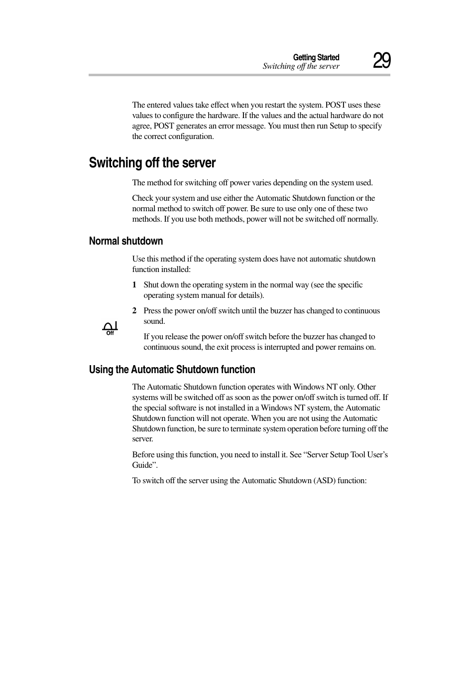 Switching off the server | Toshiba Magnia 7010 User Manual | Page 45 / 182