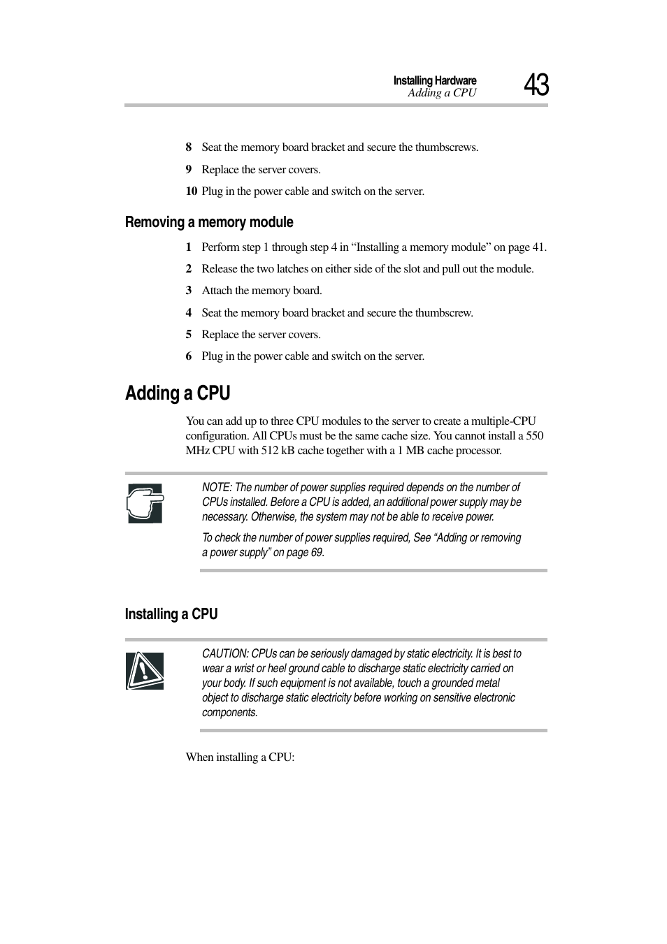 Adding a cpu | Toshiba Magnia 7010 User Manual | Page 59 / 182