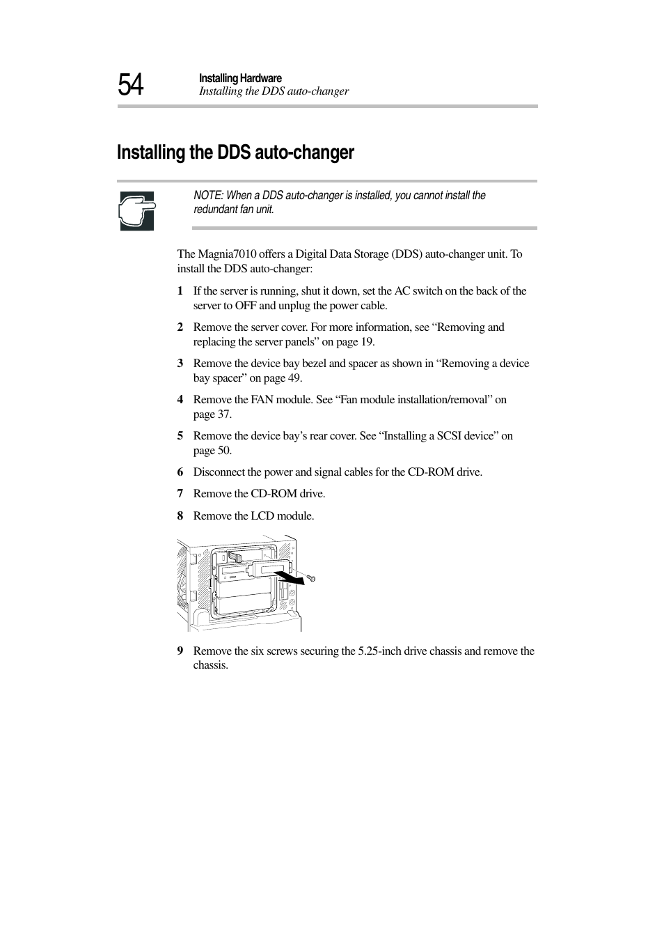 Installing the dds auto-changer | Toshiba Magnia 7010 User Manual | Page 70 / 182