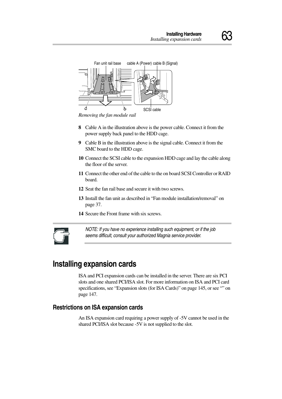 Installing expansion cards, Restrictions on isa expansion cards | Toshiba Magnia 7010 User Manual | Page 79 / 182