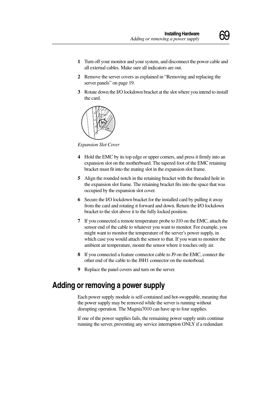 Adding or removing a power supply | Toshiba Magnia 7010 User Manual | Page 85 / 182