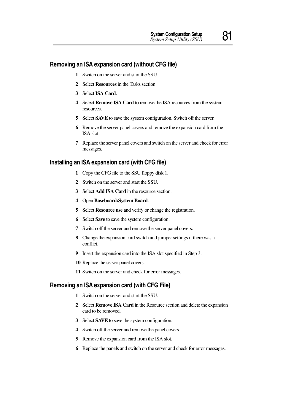 Removing an isa expansion card (without cfg file), Installing an isa expansion card (with cfg file), Removing an isa expansion card (with cfg file) | Toshiba Magnia 7010 User Manual | Page 97 / 182