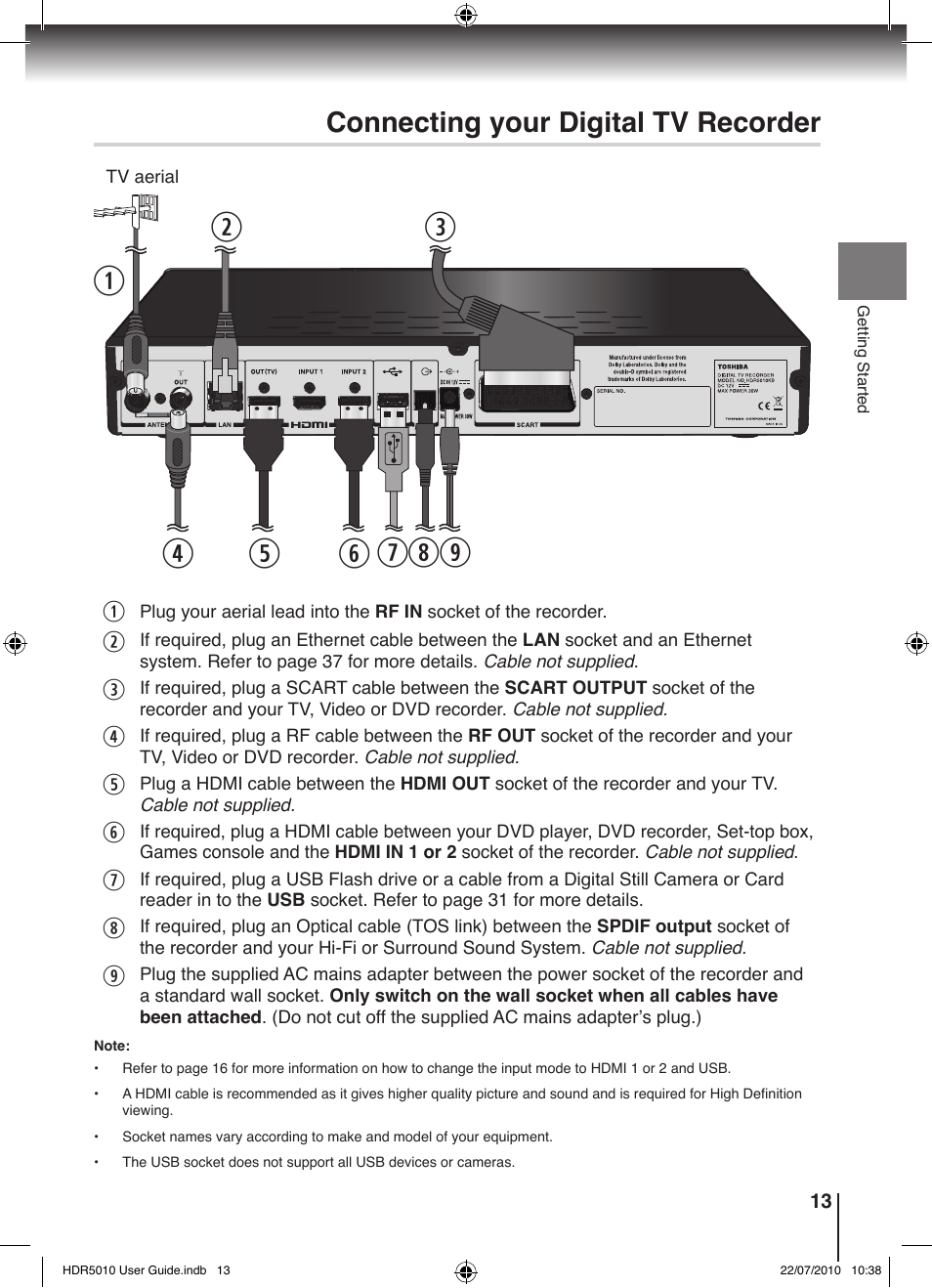 Connecting your digital tv recorder q | Toshiba HDR5010 User Manual | Page 13 / 48